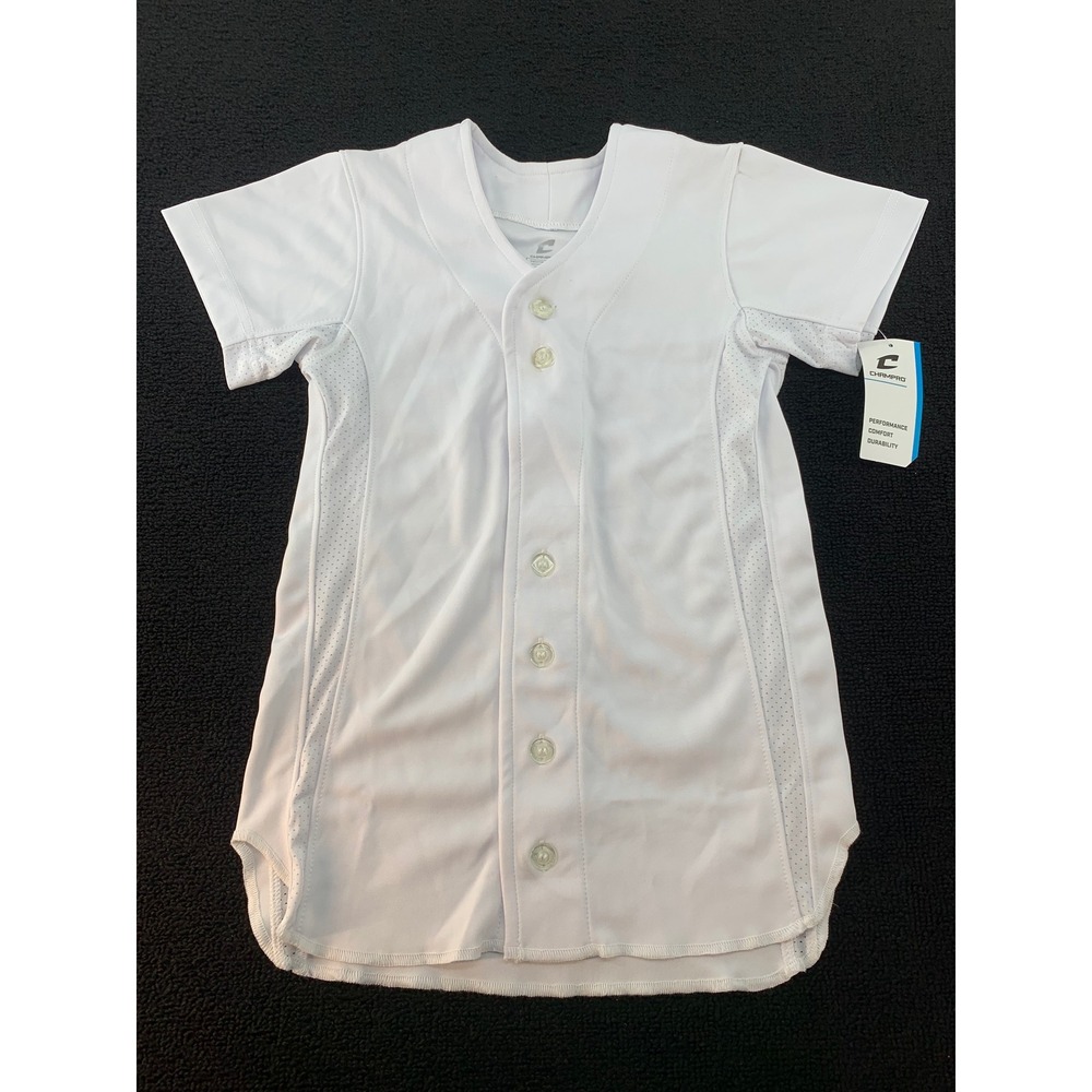 Champro Youth Baseball Jersey White‎ Short Sleeve Performance Comfort Size S